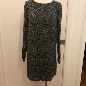 Prana long sleeve shift dress teal/brown sz s